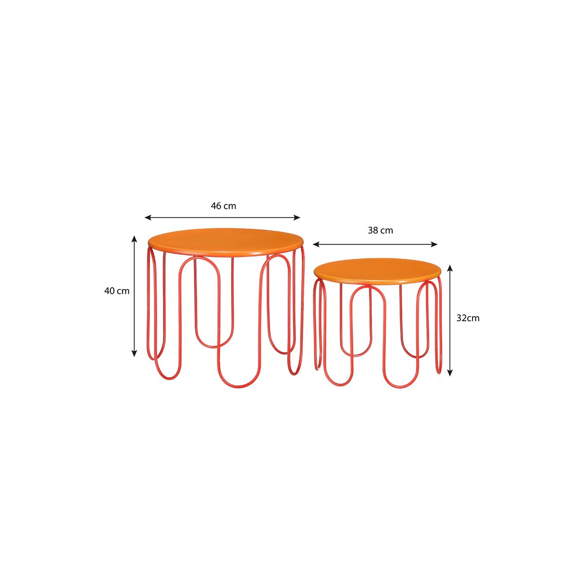 Dione Bijzettafel - Set van 2 - H40 x Ø46 cm - Metaal - Oranje