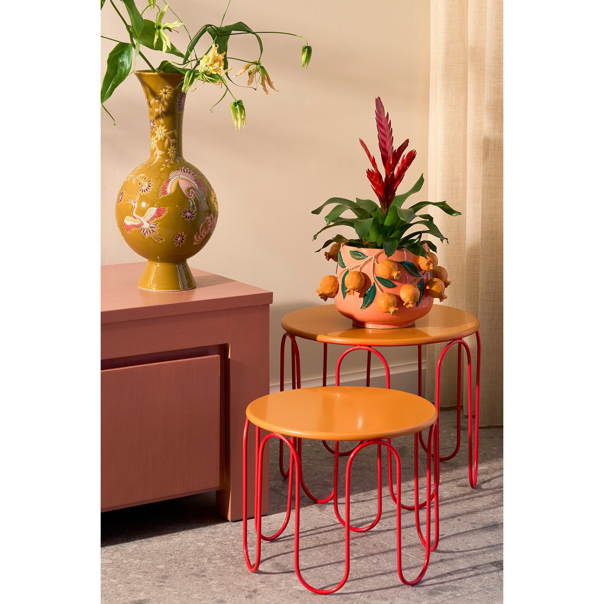 Dione Bijzettafel - Set van 2 - H40 x Ø46 cm - Metaal - Oranje