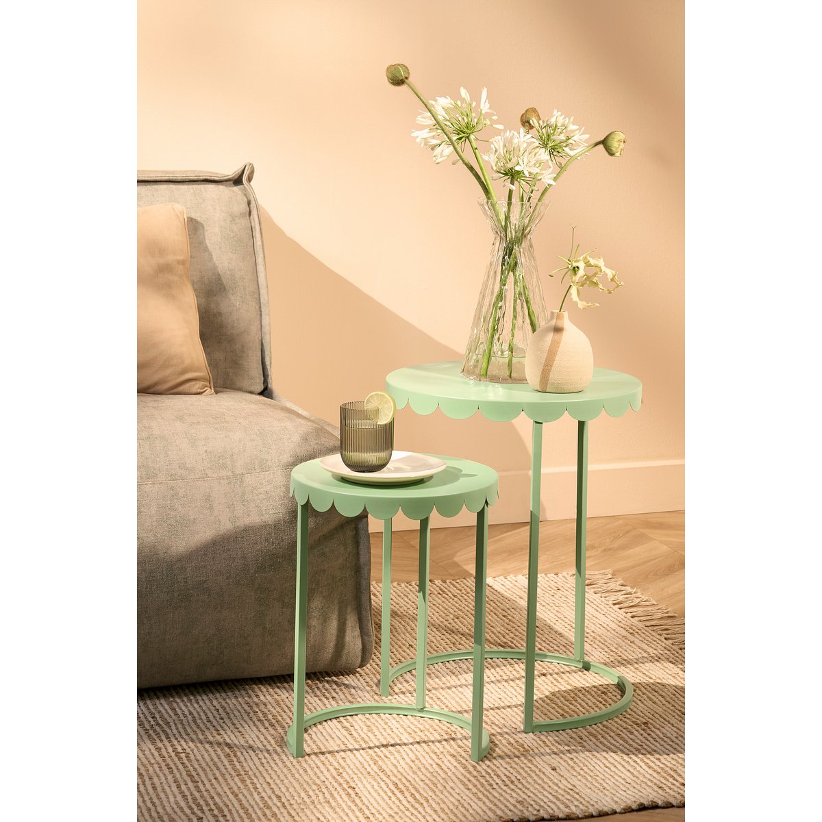 Lara Bijzettafel - Set van 2 - H51 x Ø40 cm - Metaal - Mintgroen