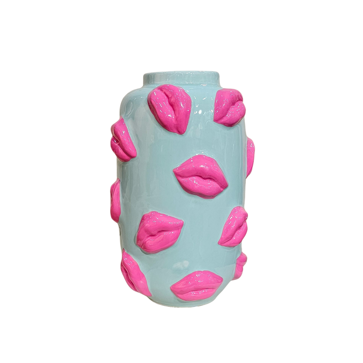 Vaas - Kusjes - Keramiek - Mint/Roze - 17x17x27cm