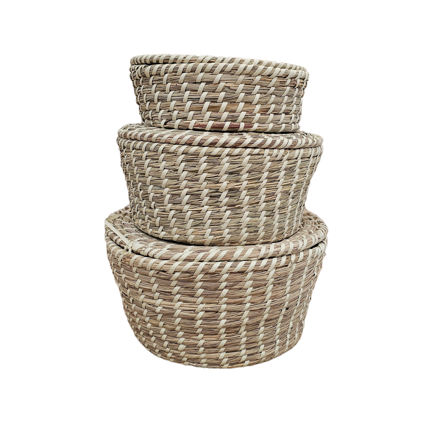 Mand met deksel beige set van 3