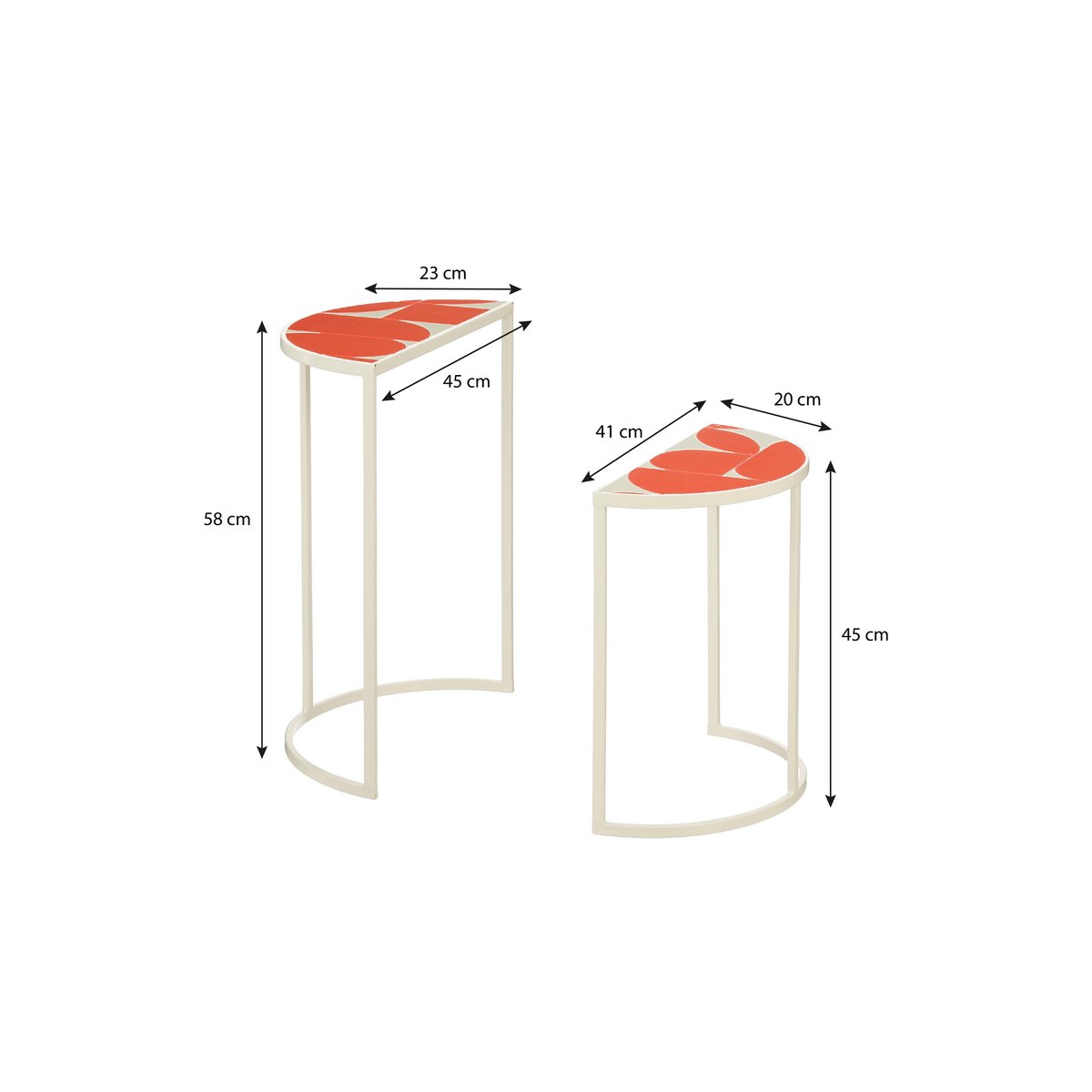 Bologna Bijzettafel Buiten - Set van 2 - L45 x B23 x H58 cm - Metaal - Rood