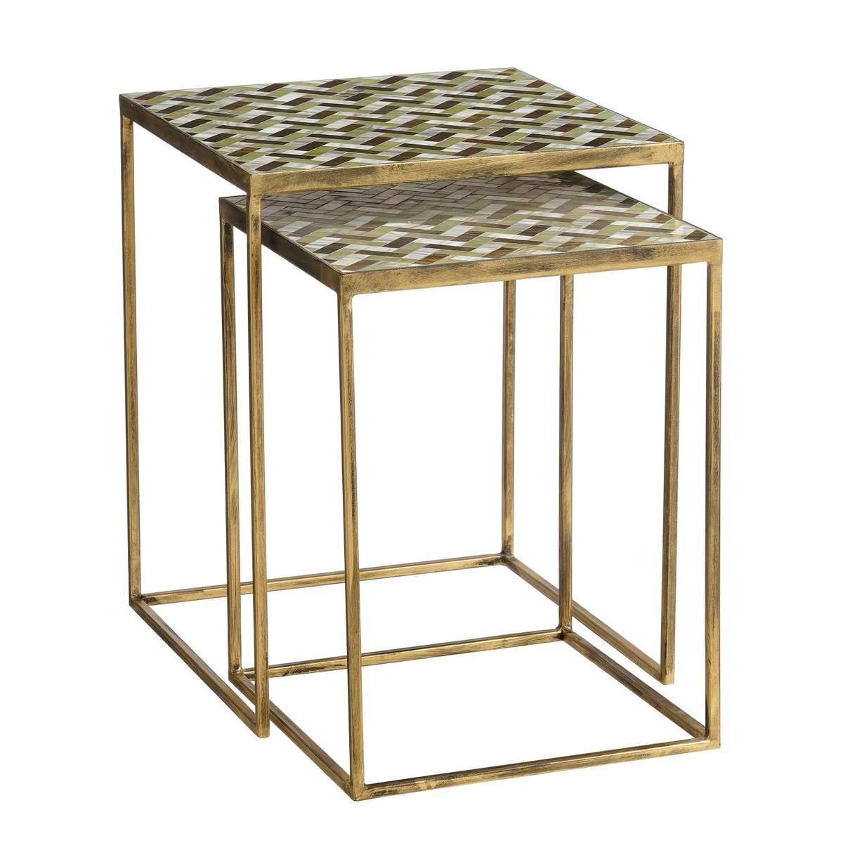 Alanza Bijzettafel Buiten - Set van 2 - L38 x B38 x H48 cm - Metaal - Groen
