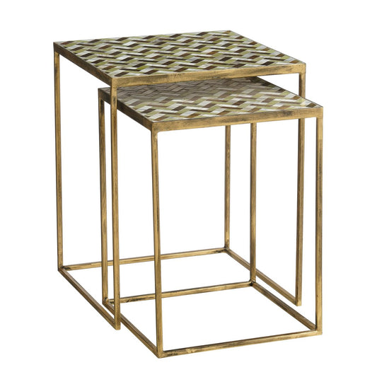 Alanza Bijzettafel Buiten - Set van 2 - L38 x B38 x H48 cm - Metaal - Groen