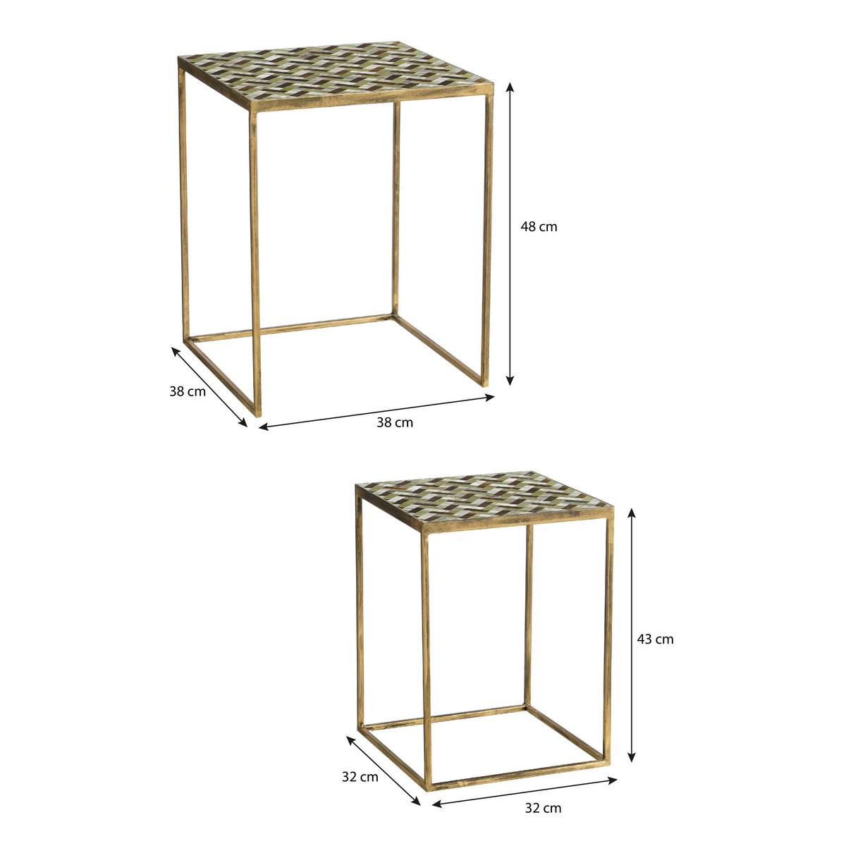 Alanza Bijzettafel Buiten - Set van 2 - L38 x B38 x H48 cm - Metaal - Groen