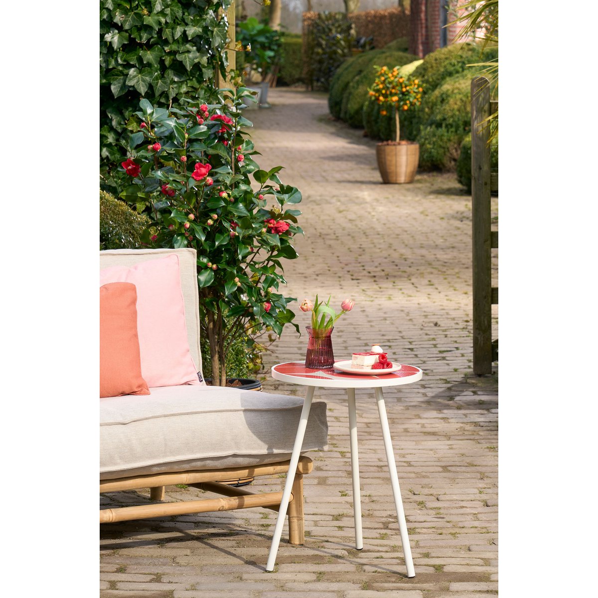Bologna Bijzettafel Buiten - H51 x Ø39 cm - Metaal - Rood