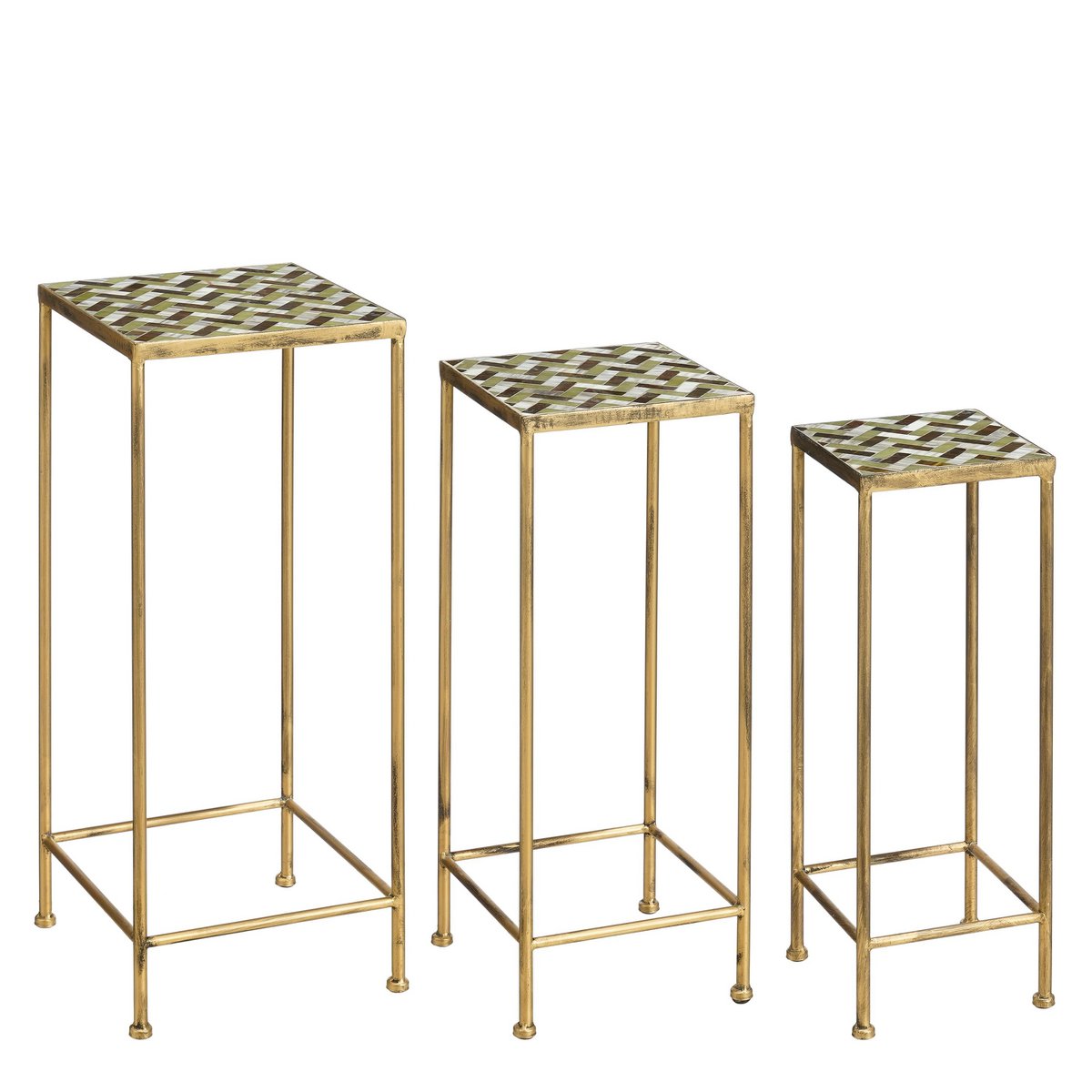Alanza Bijzettafel Buiten - Set van 3 - L28 x B28 x H67 cm - Metaal - Groen