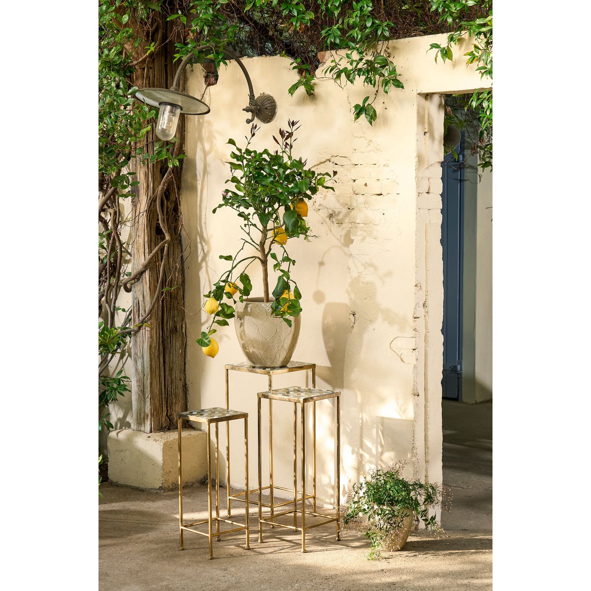 Alanza Bijzettafel Buiten - Set van 3 - L28 x B28 x H67 cm - Metaal - Groen
