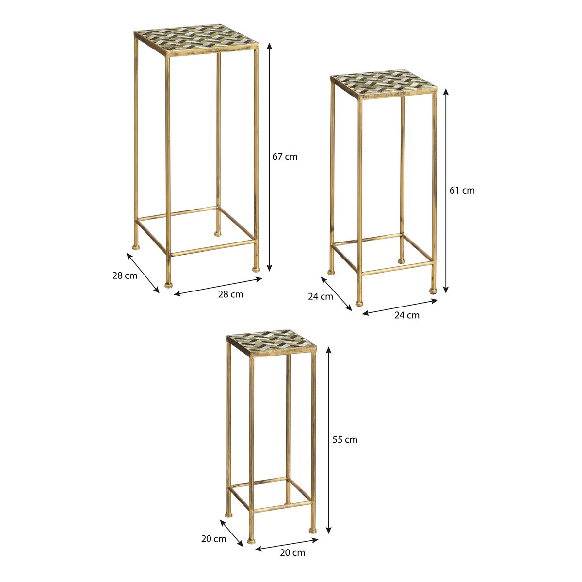 Alanza Bijzettafel Buiten - Set van 3 - L28 x B28 x H67 cm - Metaal - Groen